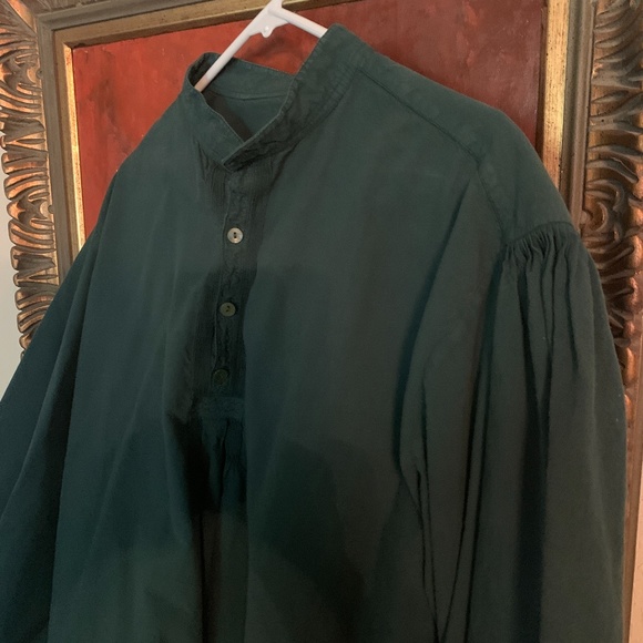 LOOK!! Shirt Henley Large Cotton green puffy sleeves pirate - Picture 4 of 11